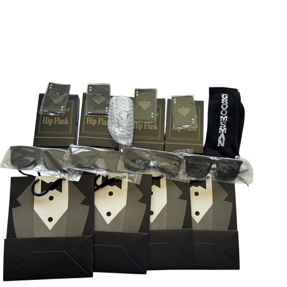 Groomsman Gift Set with Sunglasses and Hip Flasks